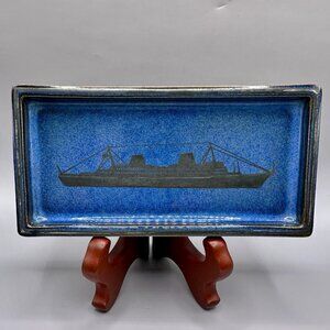 Swedish American Line Ship Tray Gustavsberg Lagun Sven Jonson Silver Overlay SAL